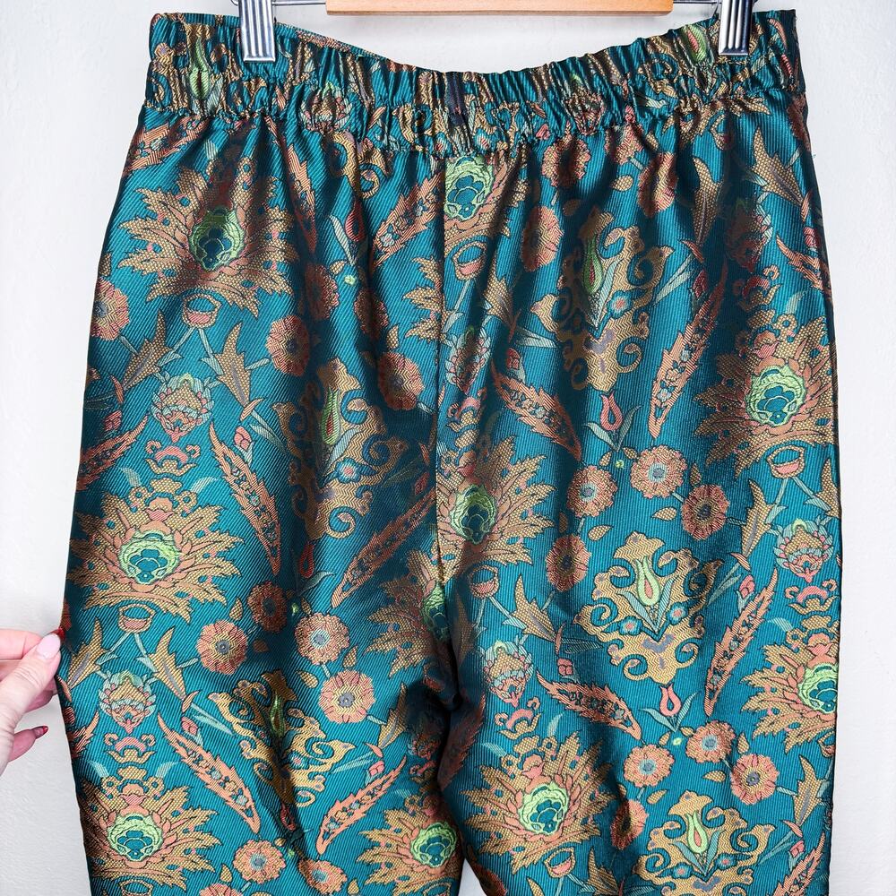 Anthropologie Maeve Melyssa Jacquard Jade Gold Metallic Paisley Trouser Pants XS - Picture 9 of 16
